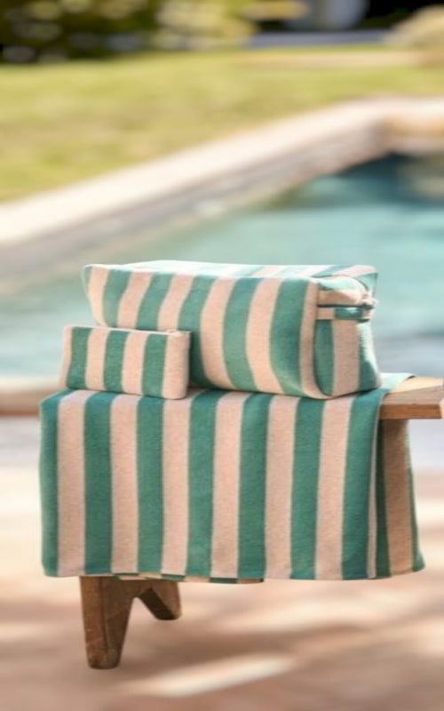 Serviette de plage rayée turquoize – Coton & éponge