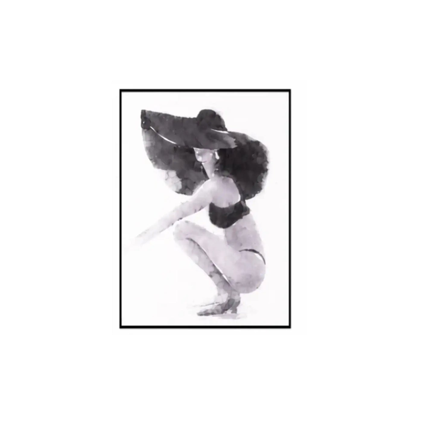 Tableau femme au chapeau noir et blanc