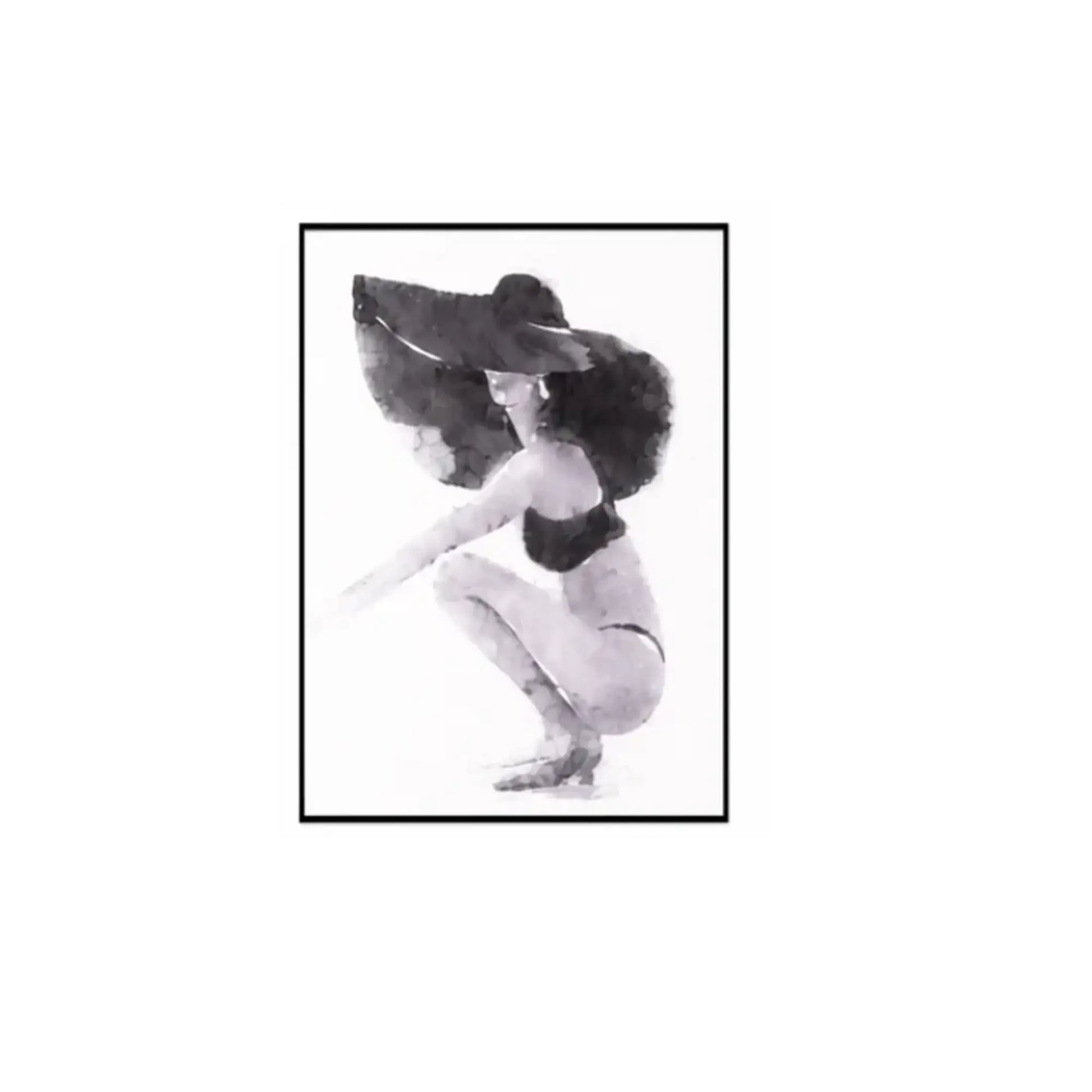 Tableau femme au chapeau noir et blanc