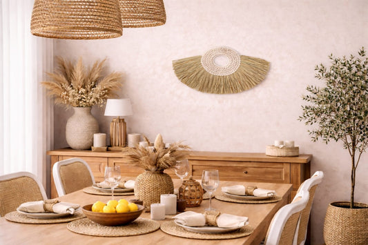 Décoration murale en coquillages & fibres naturelles