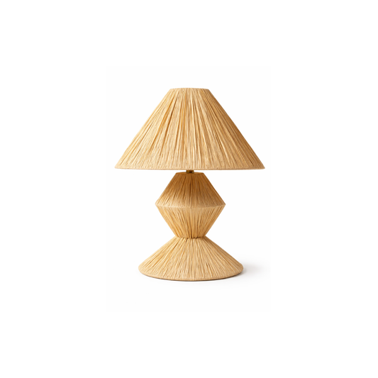 Lampe de table en raphia naturel – Style bohème
