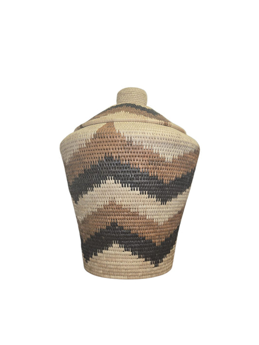 Grand panier tressé avec couvercle – Noir & Beige