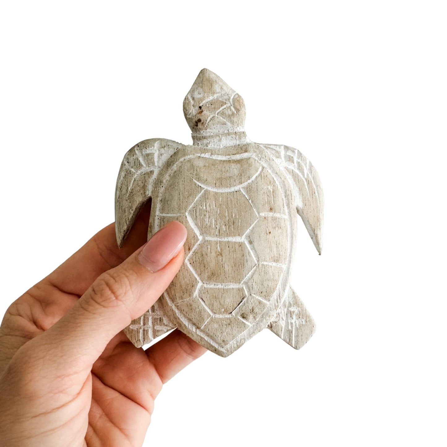 Tortue décorative en bois sculpté beige