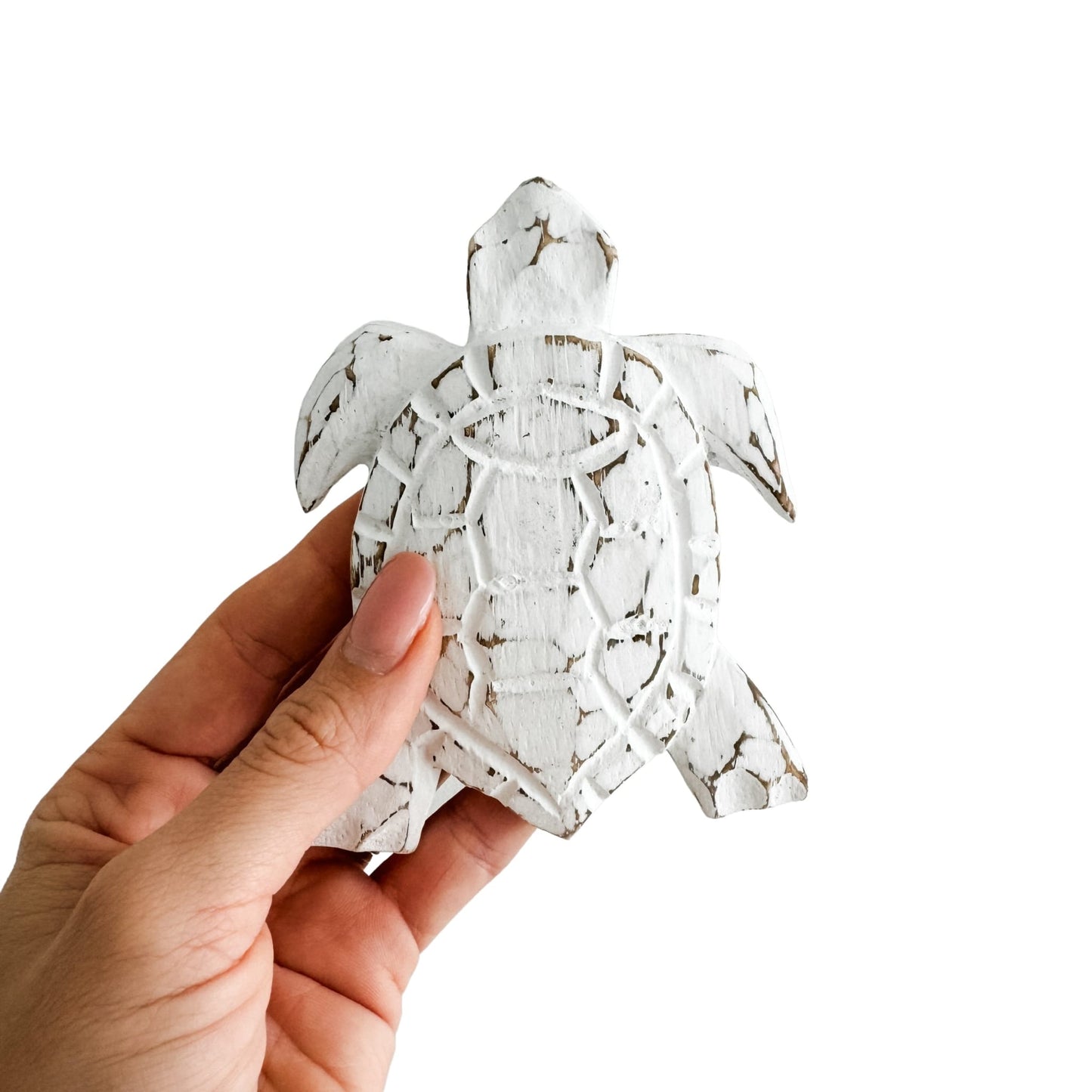 Tortue décorative en bois sculpté blanc