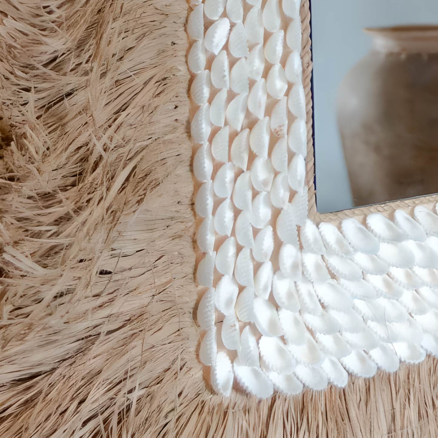 Miroir mural en jonc de mer naturel