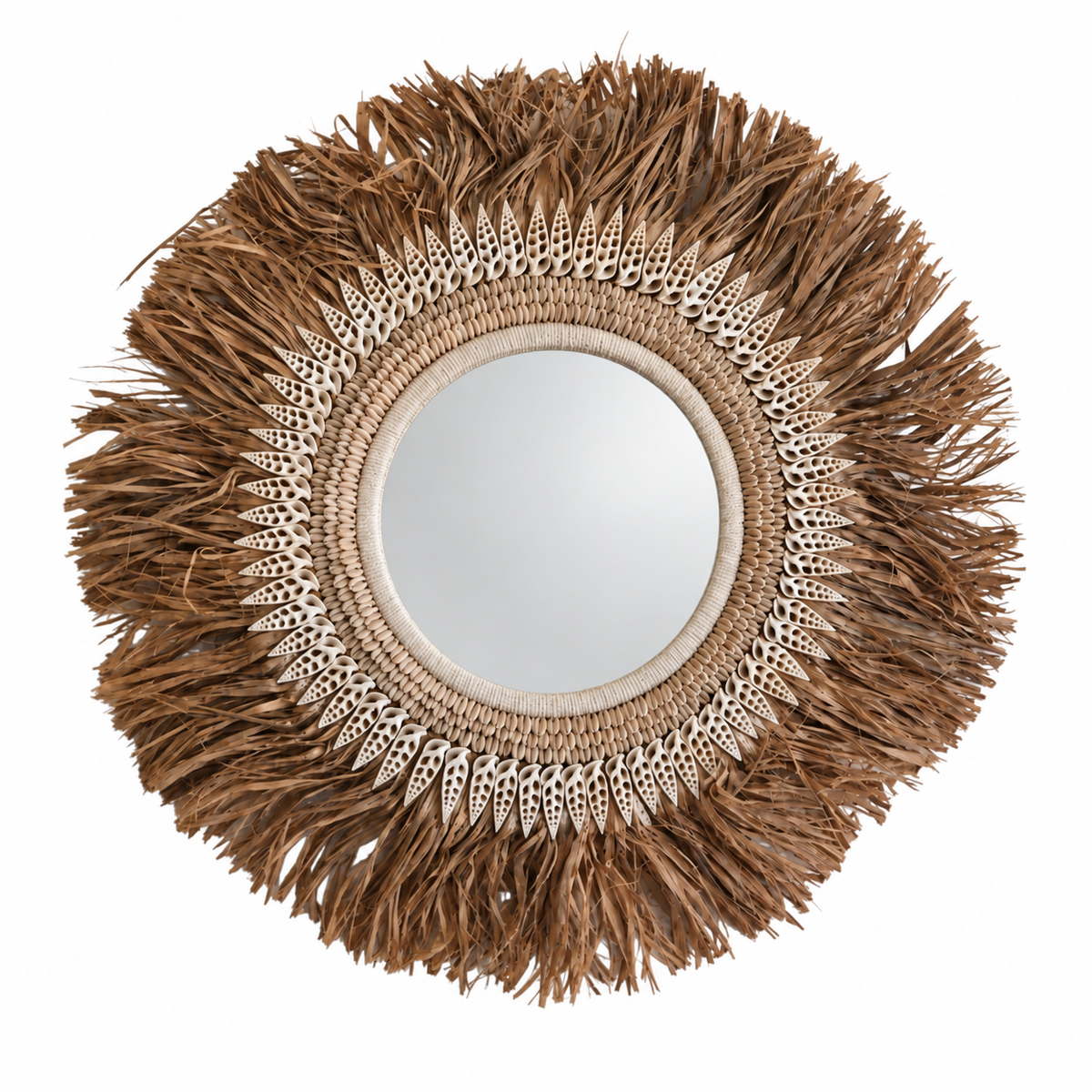 Miroir balinais en raphia & coquillages