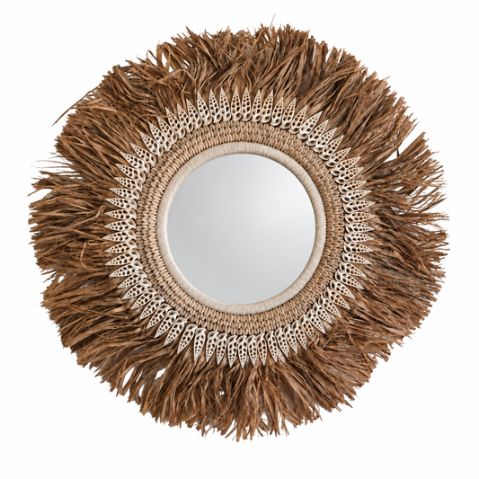 Miroir balinais en raphia & coquillages