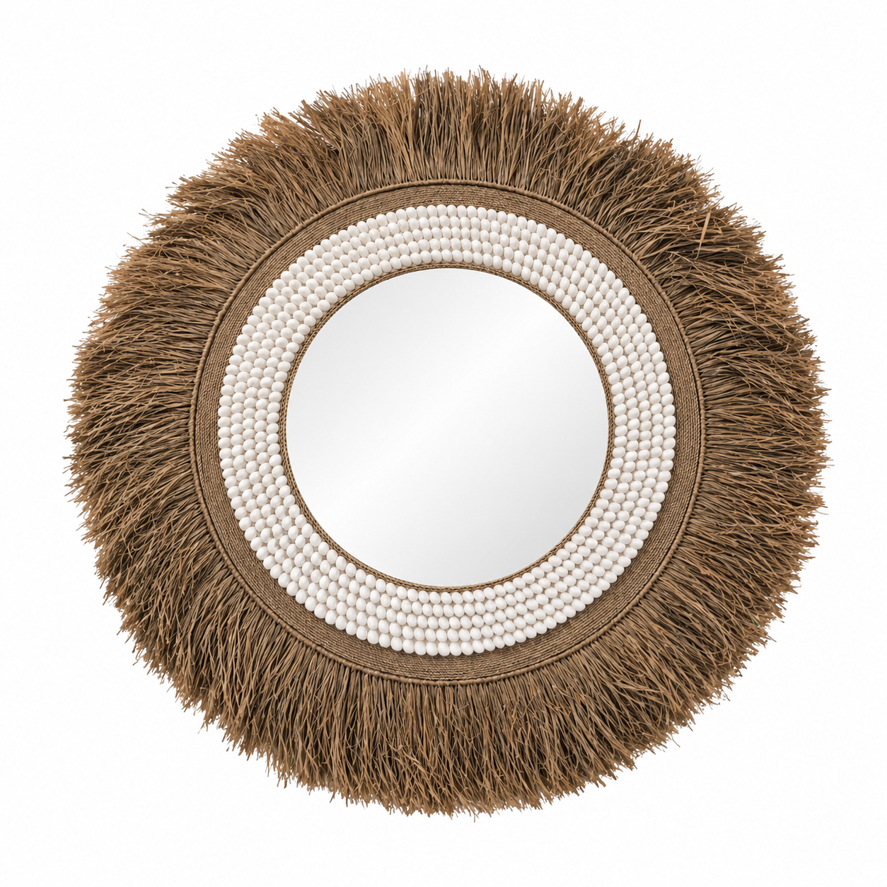 Grand miroir rond en raphia 90 cm bohème