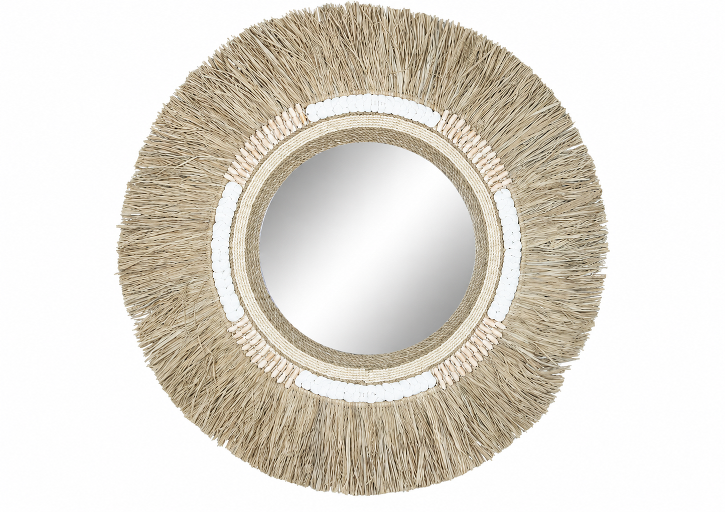 Miroir Rond en Jonc de Mer Naturel