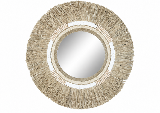 Miroir Rond en Jonc de Mer Naturel
