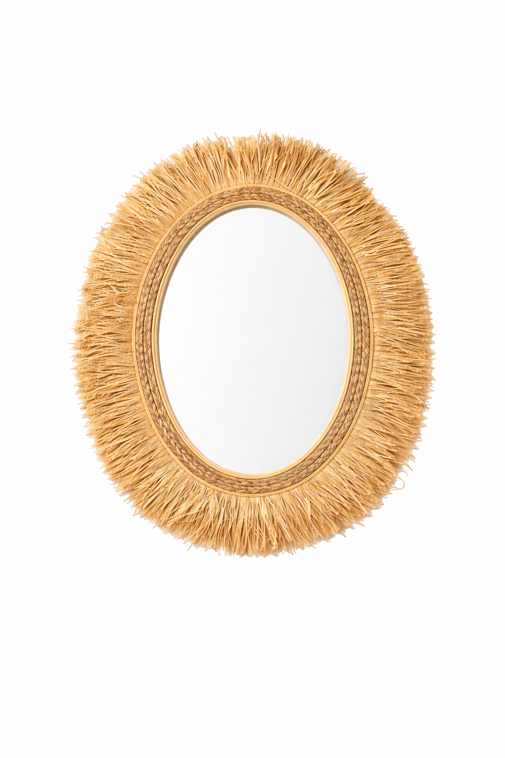 Miroir ovale en raphia naturel