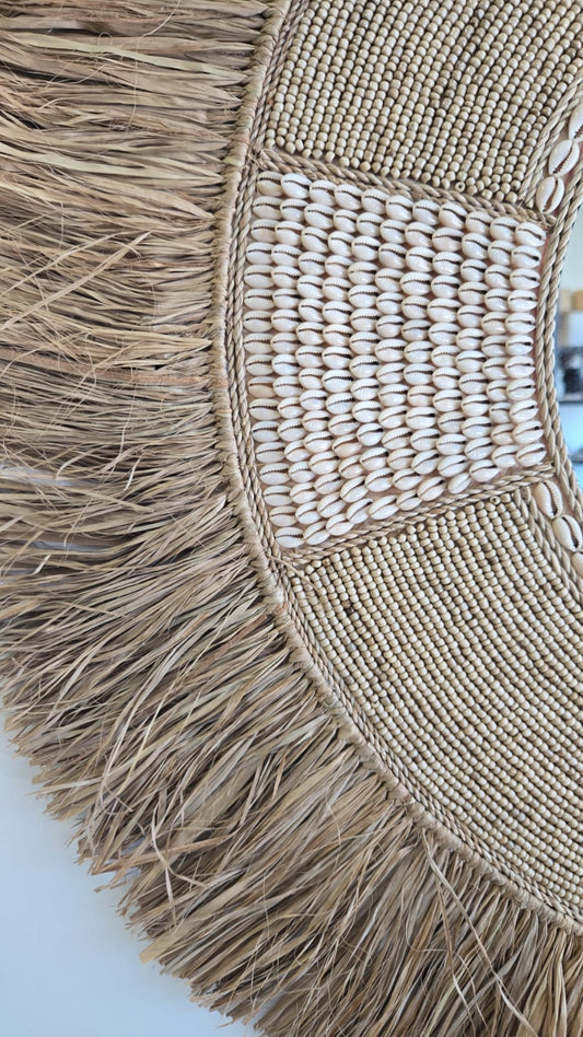 Miroir bohème en raphia naturel fait main à Bali