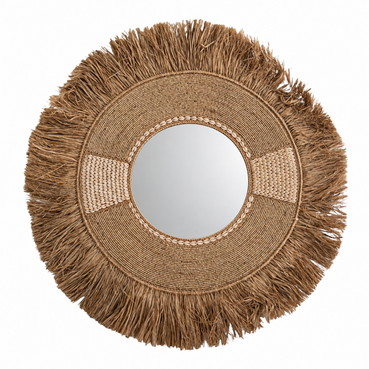 Miroir balinais en raphia & coquillages 