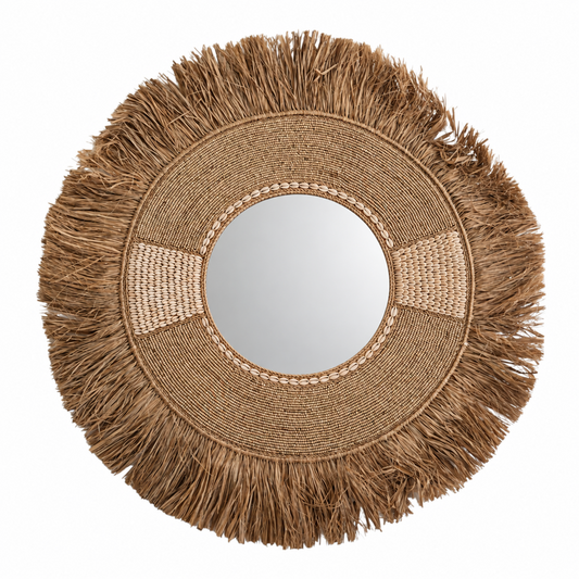 Miroir balinais en raphia & coquillages 