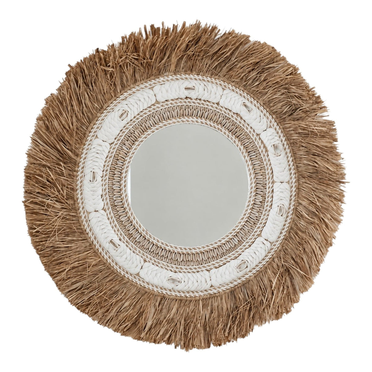 Miroir balinais en raphia & coquillages 
