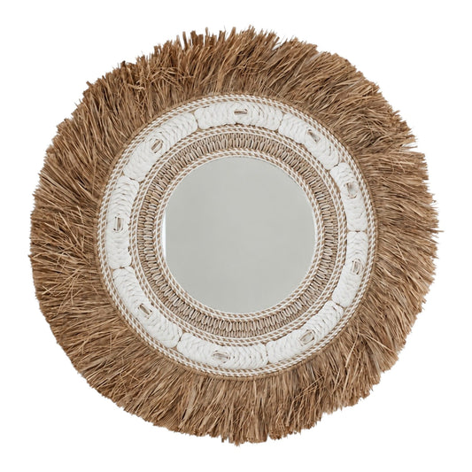 Miroir balinais en raphia & coquillages 