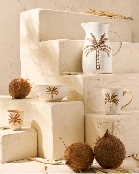 Mug bohème en grès écru et terracotta