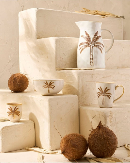 Mug en grès écru - Motif Palmier