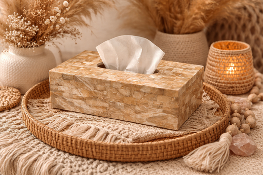 Boîte à mouchoirs en Capiz beige – Finition nacrée