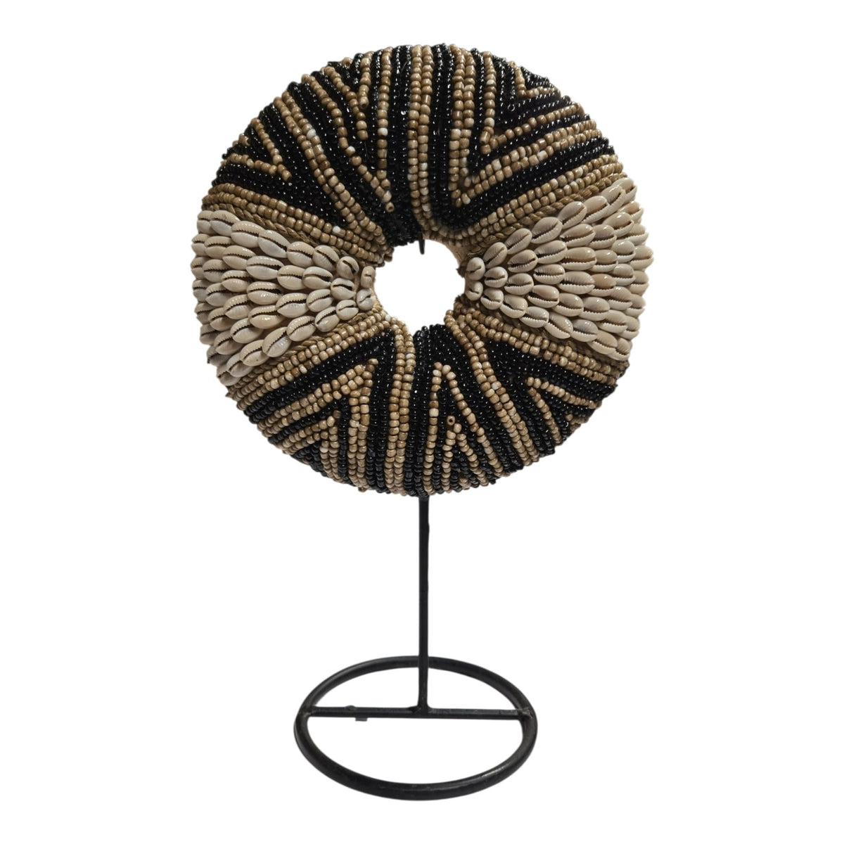 Ornement en coquillages & perles beiges et noires 