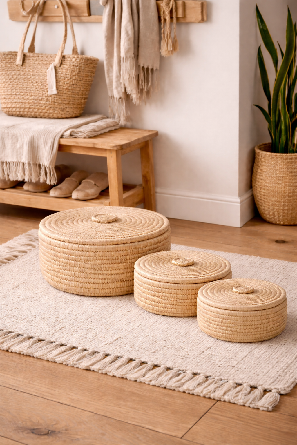 Set de 3 corbeilles en fibre naturelle – Rangement & déco bohème