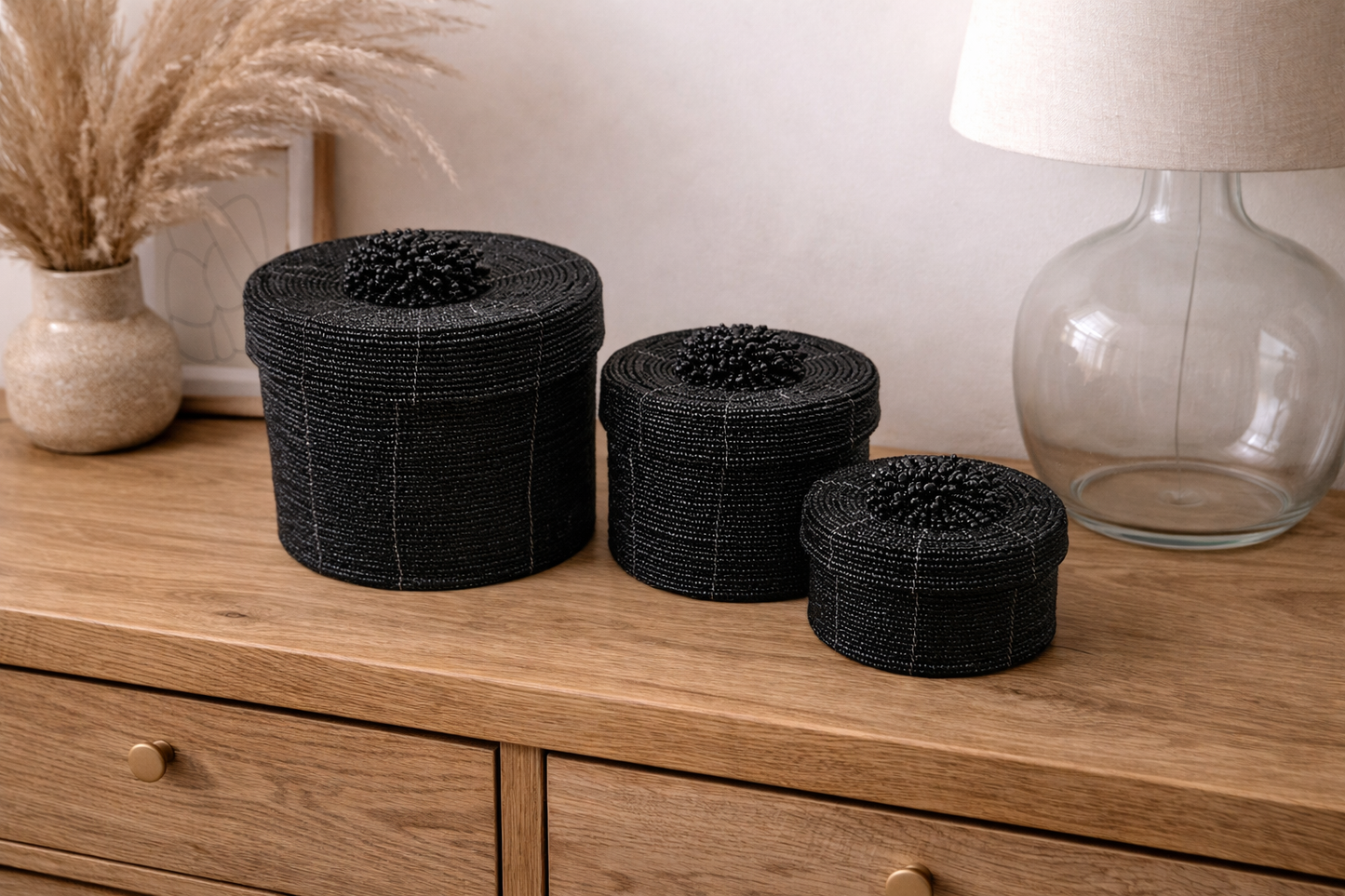 Trio de boîtes en perles noires – Set de 3