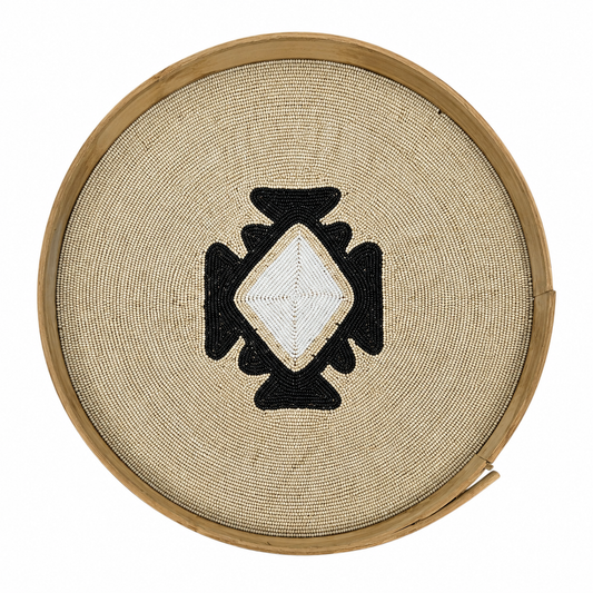 Plateau en bambou perlé motif tribal bohème