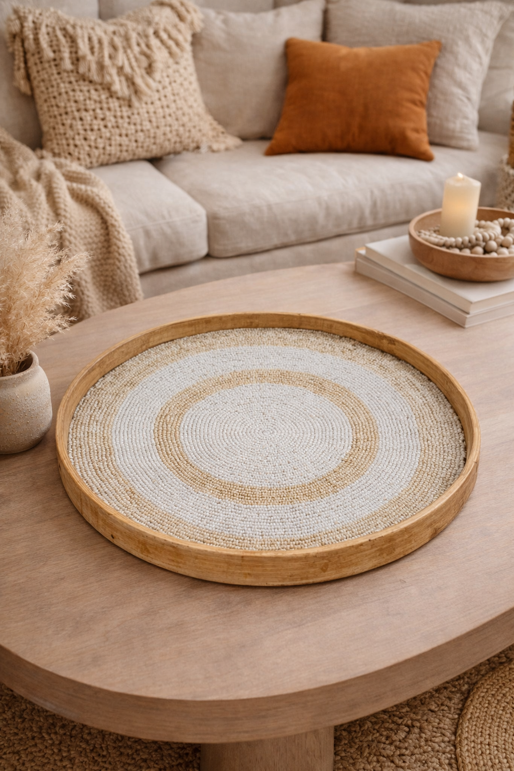 Plateau décoratif en bambou perlé - Bohème