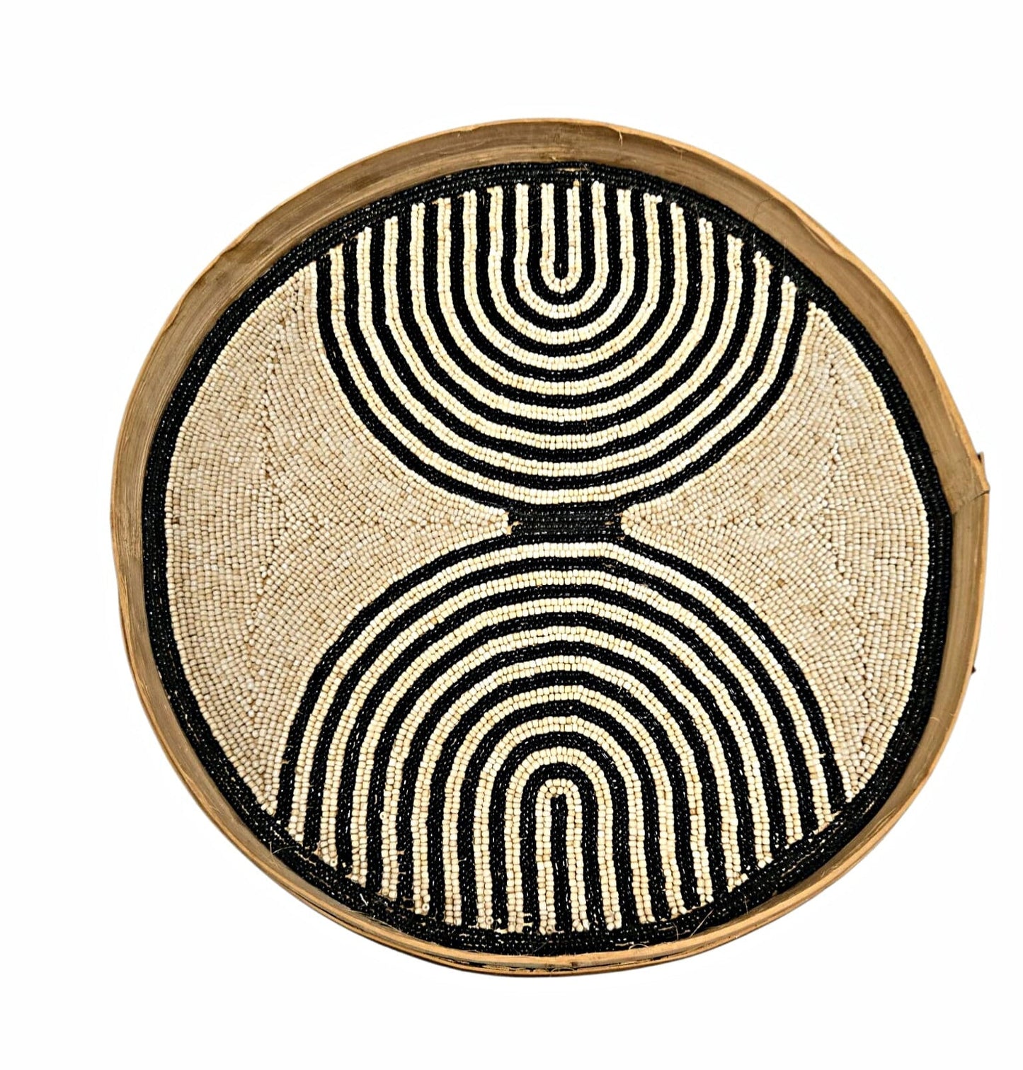 Plateau artisanal en bambou perlé motif ethnique bohème
