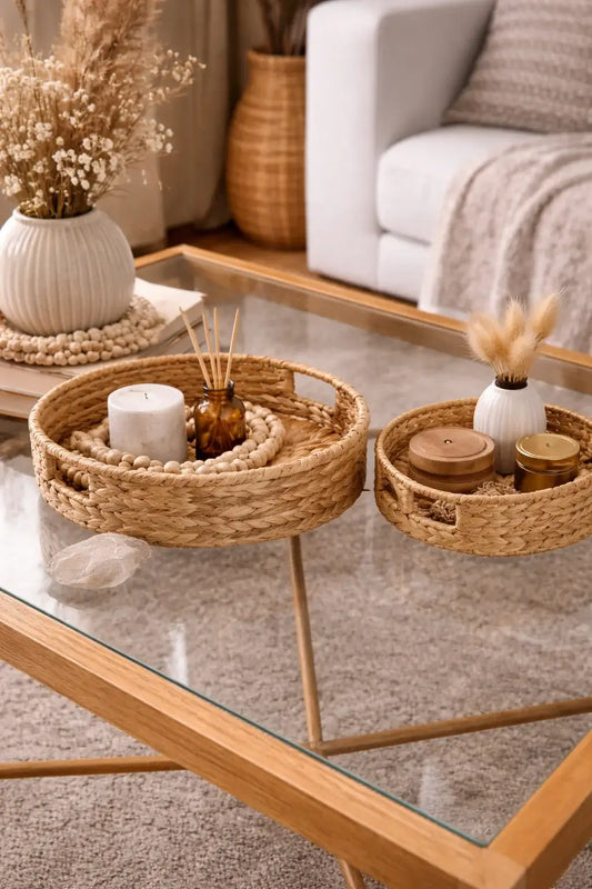 Duo de plateaux tressés style bohème