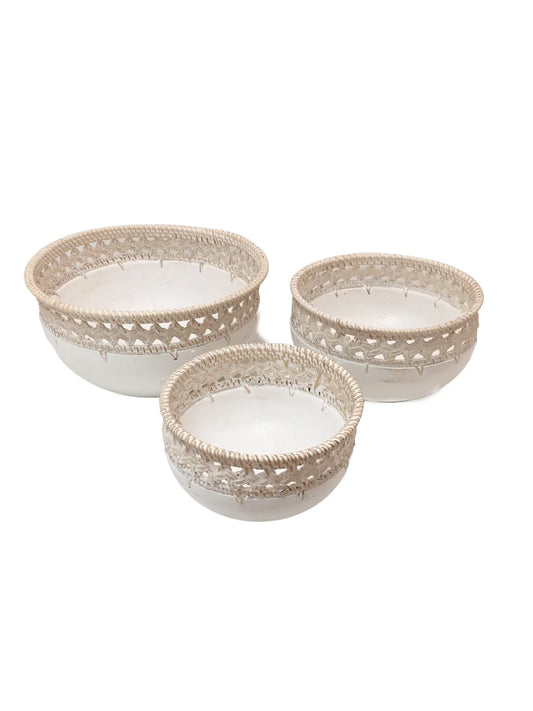 Set de 3 plateaux en bois et rotin blanchi – Bohème naturel