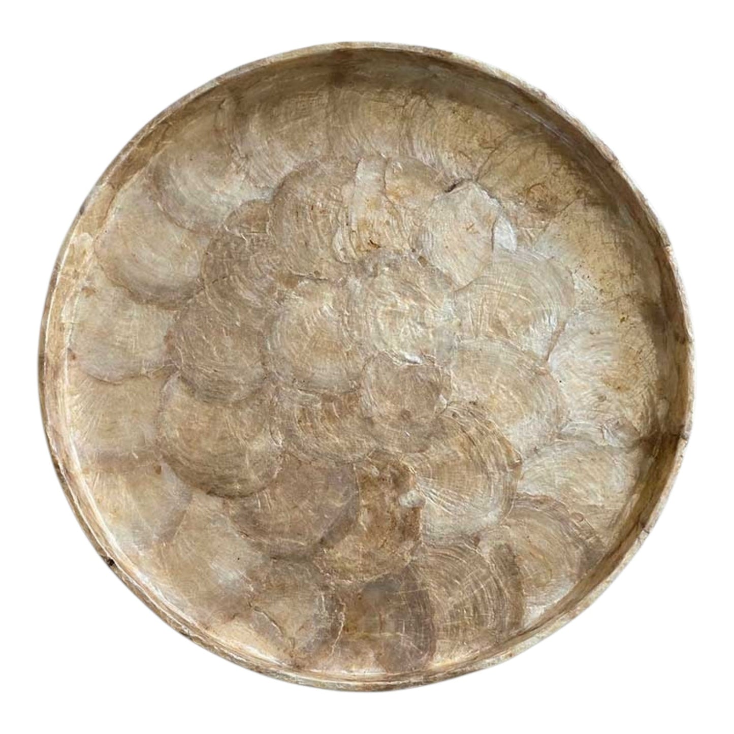 Plateau rond en Capiz nacré beige