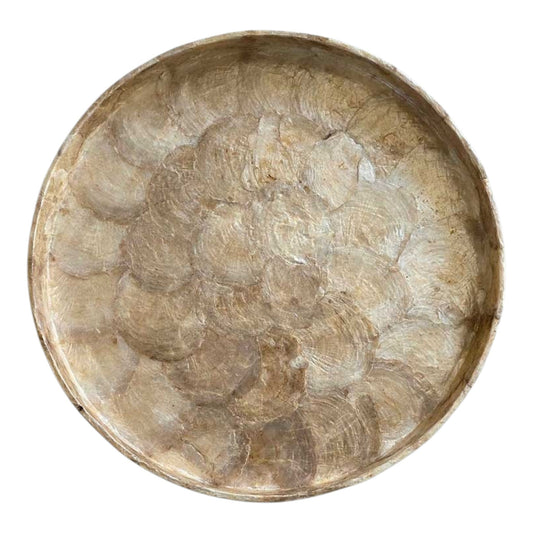 Plateau rond en Capiz nacré beige 35 cm