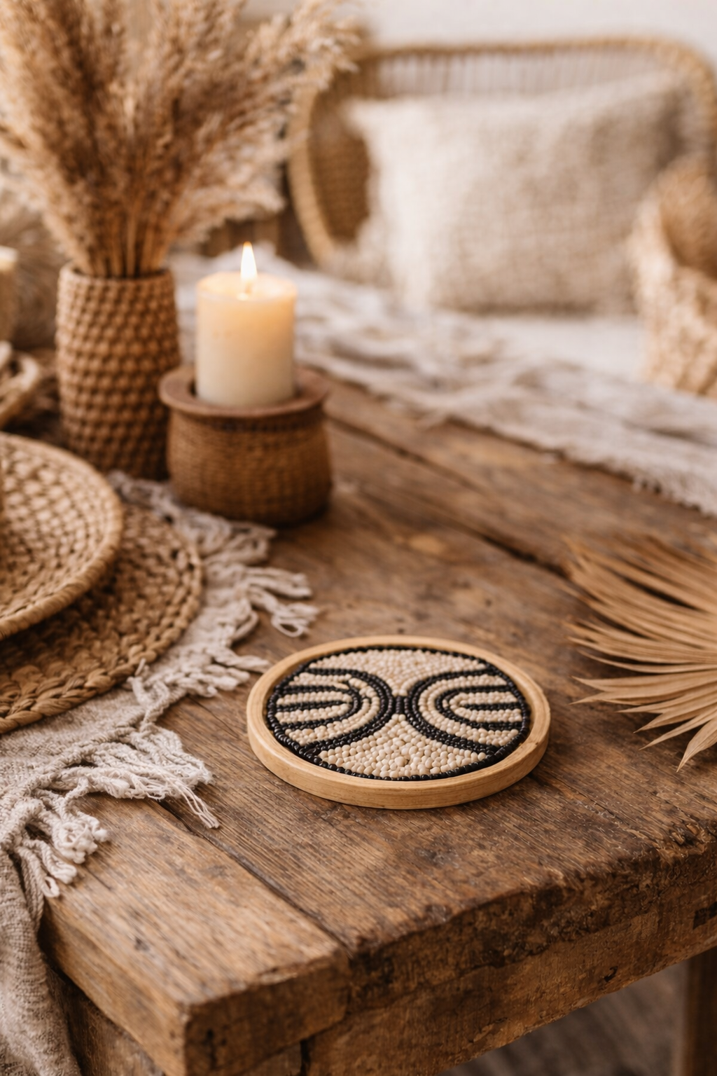 Sous-verre en perles et bambou #5