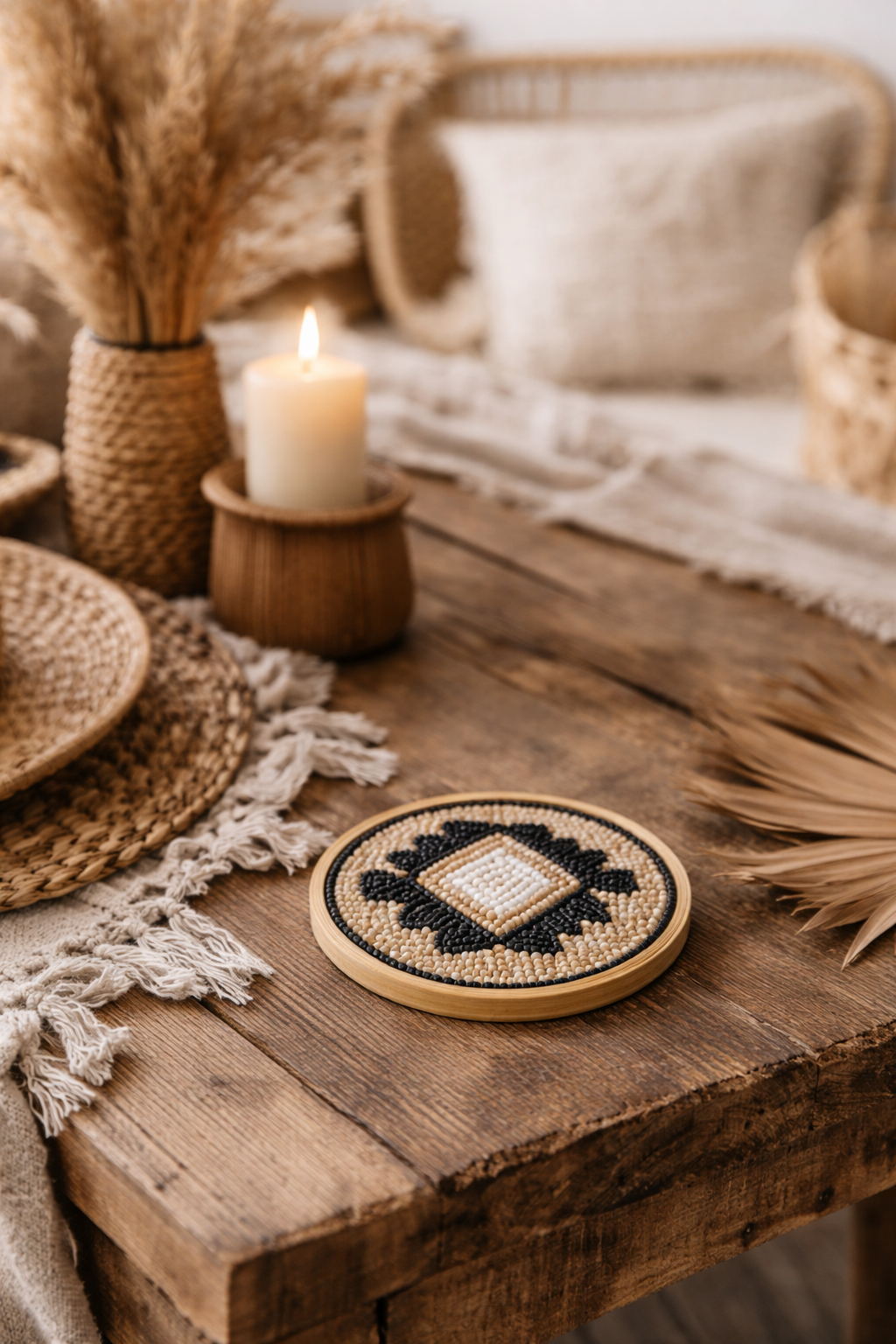 Sous-verre en perles et bambou #4