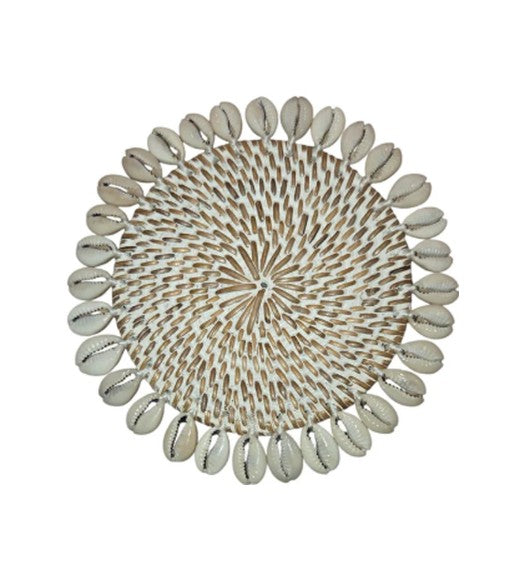 Sous-verre rotin blanchi & cauris – Fait main à Bali