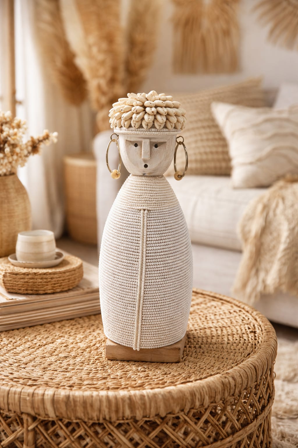 Statuette Namji en bois blanche – Taille L