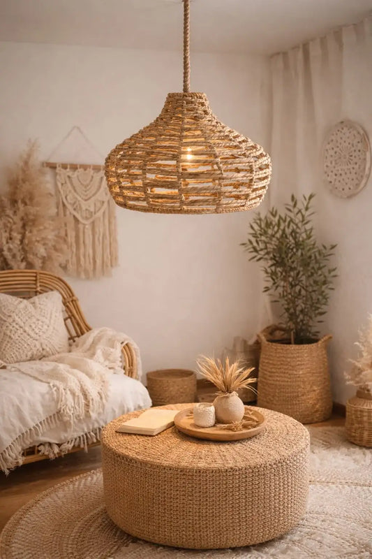 Suspension artisanale en fibres naturelles esprit bohème