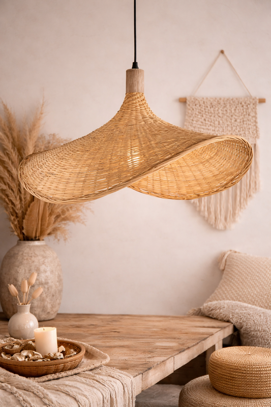 Suspension en rotin naturel aérienne – Chapeau