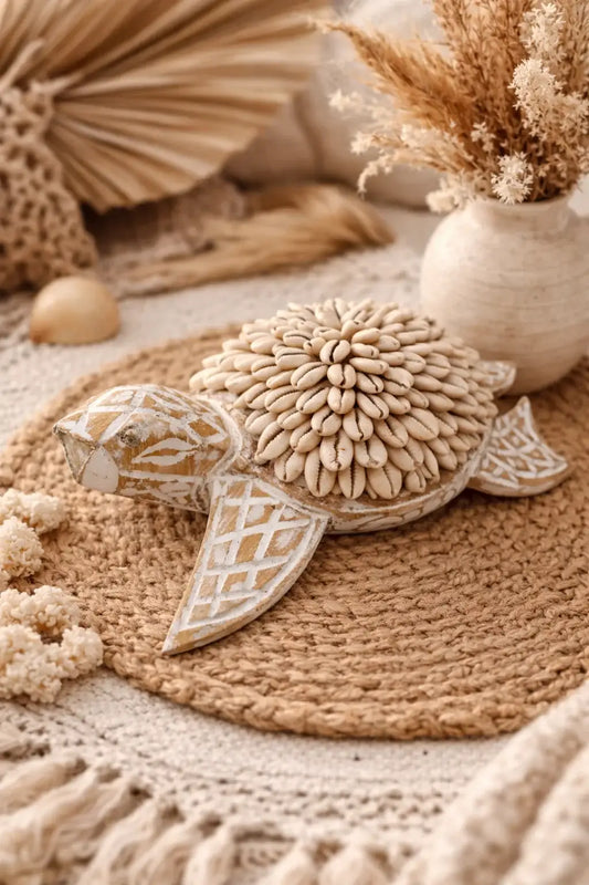 Tortue artisanale Bali en bois blanchi