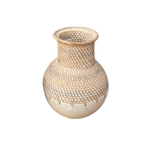 Vase Rotin & Bois Blanc Médium