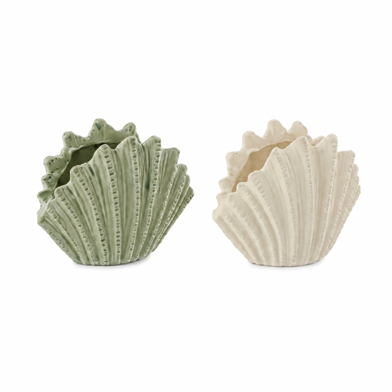 Vase Coquillage en Grès Blanc / Vert