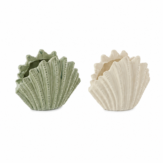 Vase Coquillage en Grès Blanc / Vert
