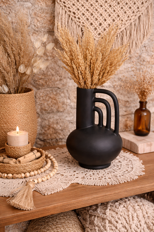 Vase noir mat à anses – Déco moderne & élégante