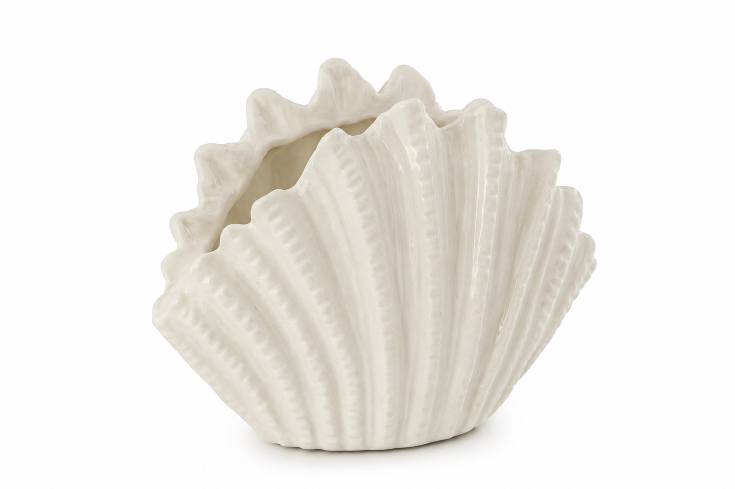 Vase coquillage décoratif en grès blanc