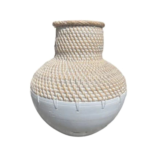 Vase Rotin & Bois Blanc Large