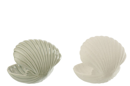 Vide-poche coquillage décoratif en grès blanc et vert olive
